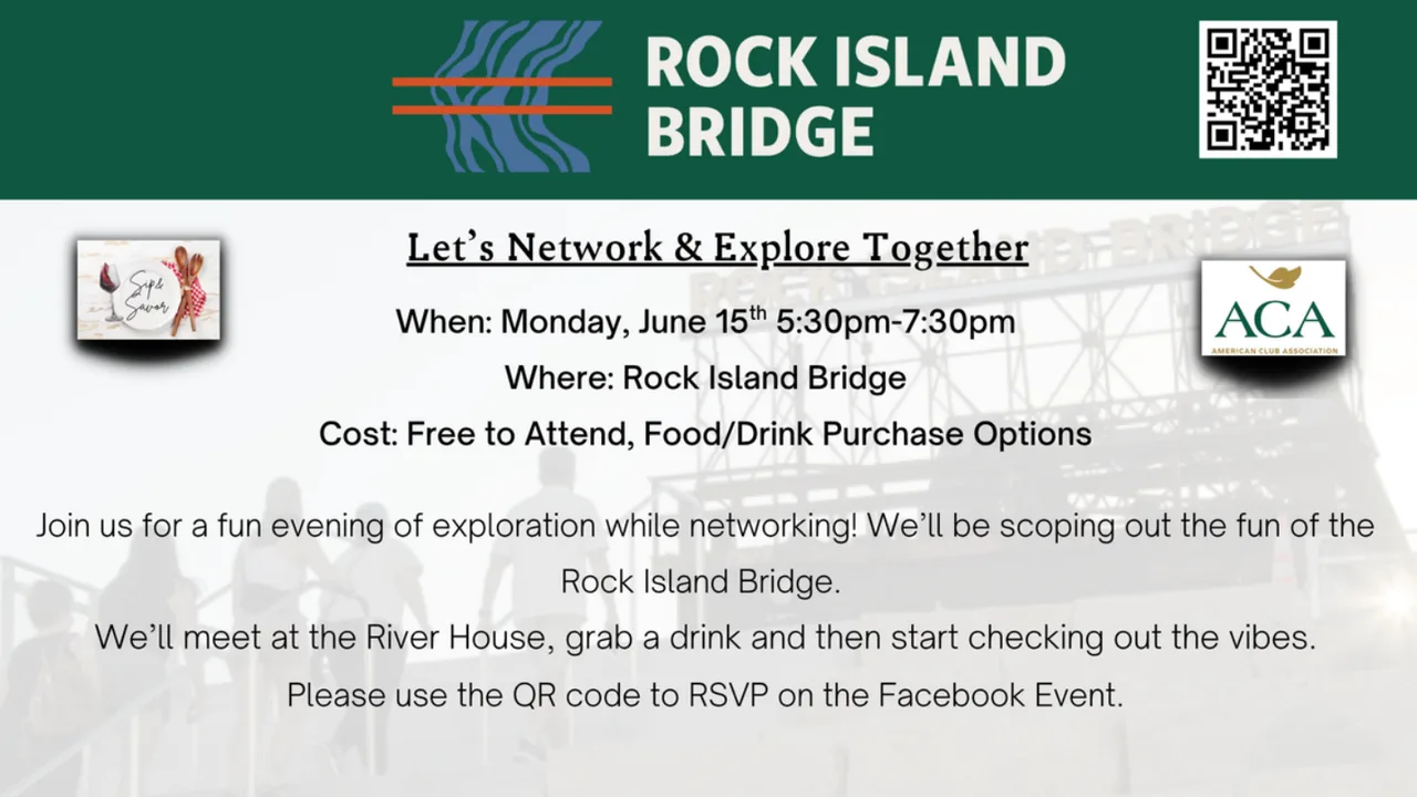 Rock Island Bridge — Sip and Savor event. Tap to sign up on Facebook.